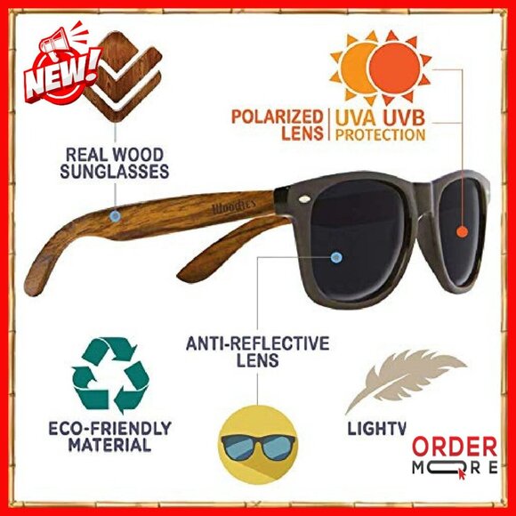 Walnut Wood Sunglasses Polarized Lenses UV Protection Unisex Fit main image 5